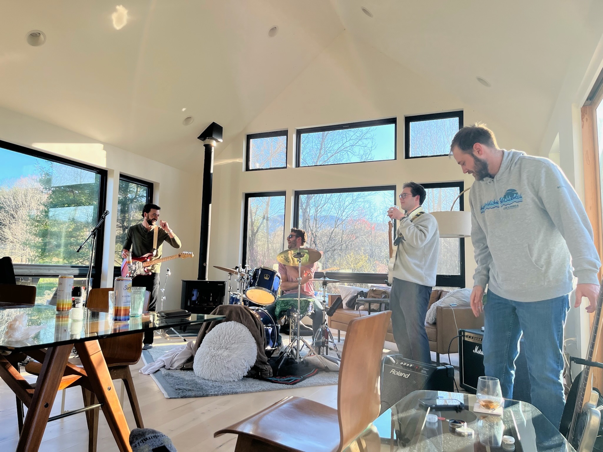 Wheat for Sheep setting up and rehearsing together during their second cabin trip